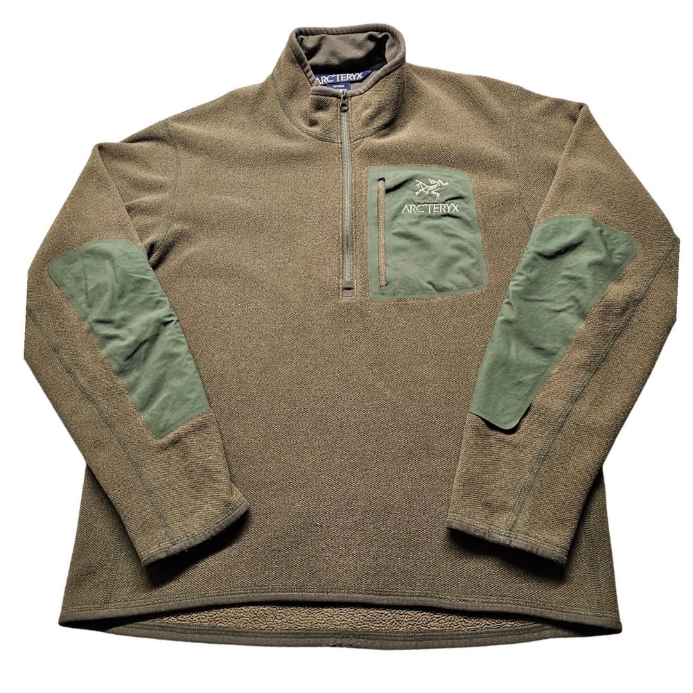 Arc'teryx Half Zip Fleece Pullover Mens Medium Brown Olive Green Outdoor 3801